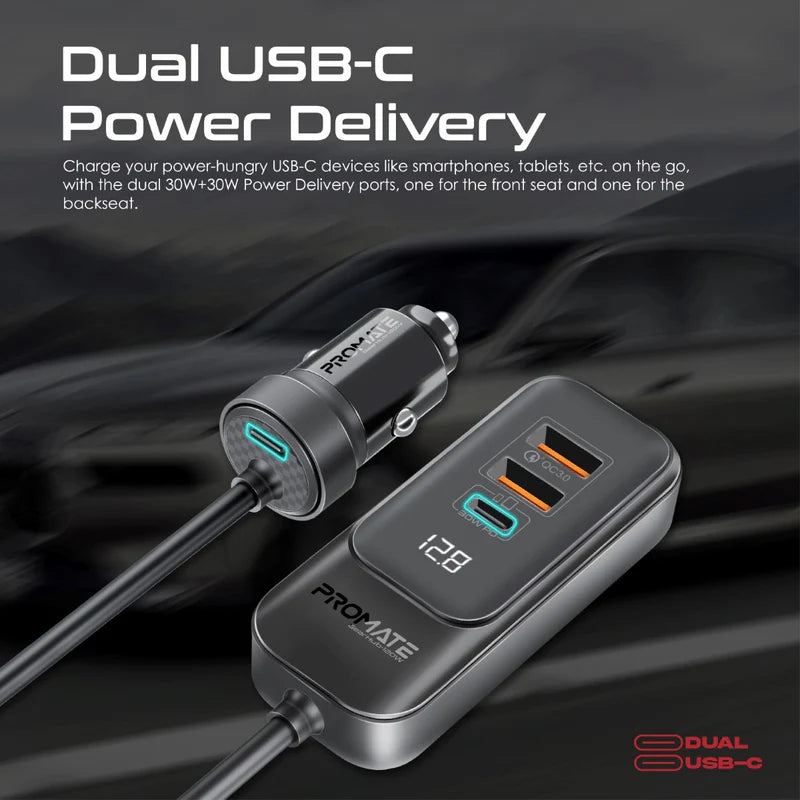 PROMATE 120W RapidCharge™ Car Charger with Multi-Port Backseat Charging Hub - GEARHUB-120W_Promate