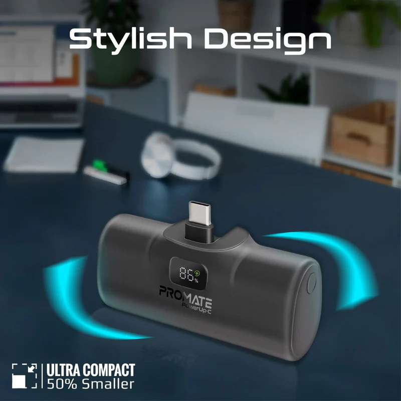 PROMATE Ultra-Compact Fast charging Power Bank with In-Built USB-C Connector  - POWERUP-C