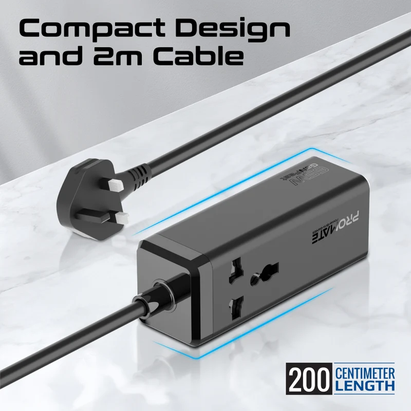 PROMATE 65W GaNFast™ Multi-Port Power Strip with Universal AC Socket - PowerBrix-GaN65 - New Arrival